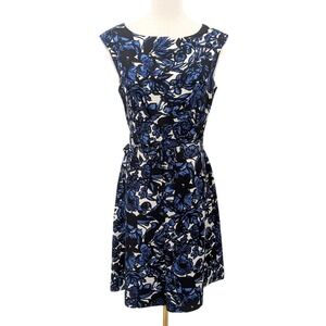 Talbots Pure Silk Blue Floral Midi Dress w Belt Size 4